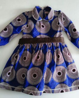 robe à manches longues en wax bleu et gris pour bébé