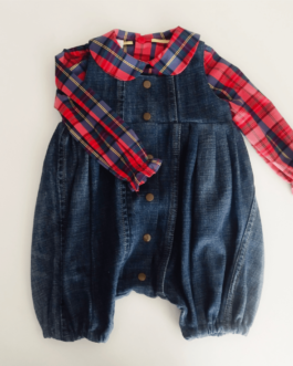 ensemble 2 pièces pour bébé en jean et carreaux écossais rouge