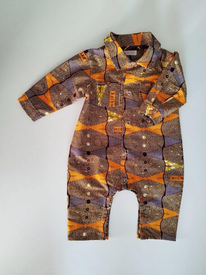 combinaison pour bébé en imprimé wax orange