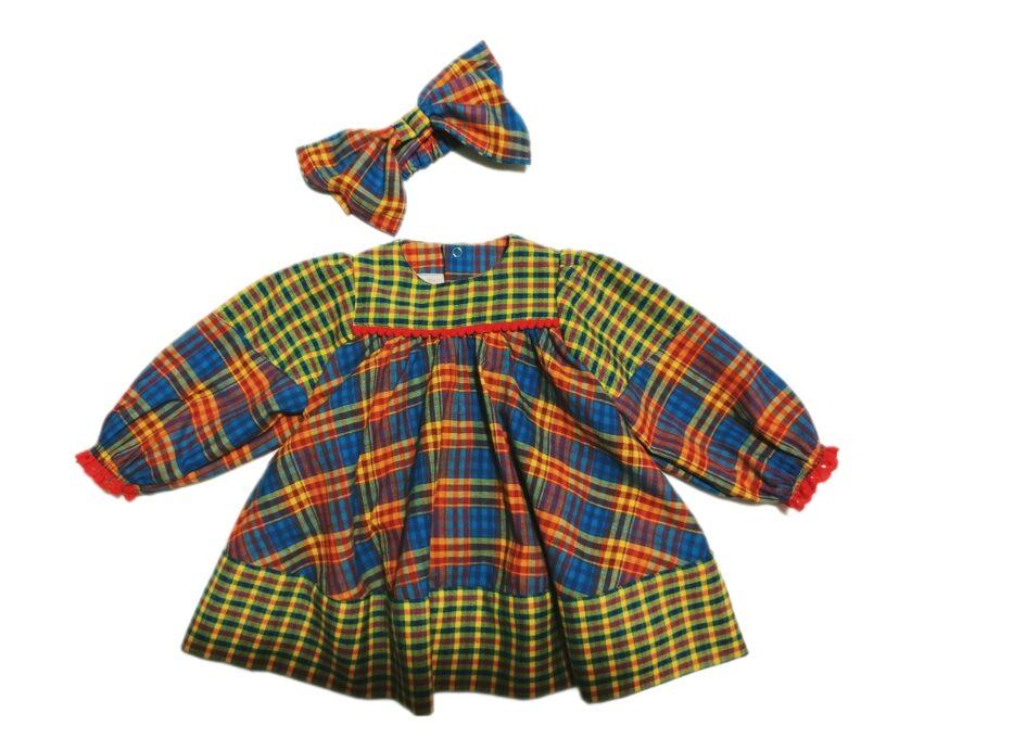 robe à manches longues en coton madras avec le bandeau assorti