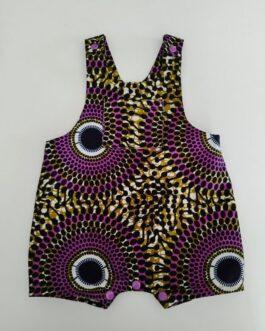 salopette short en wax de couleur violet pour bébé
