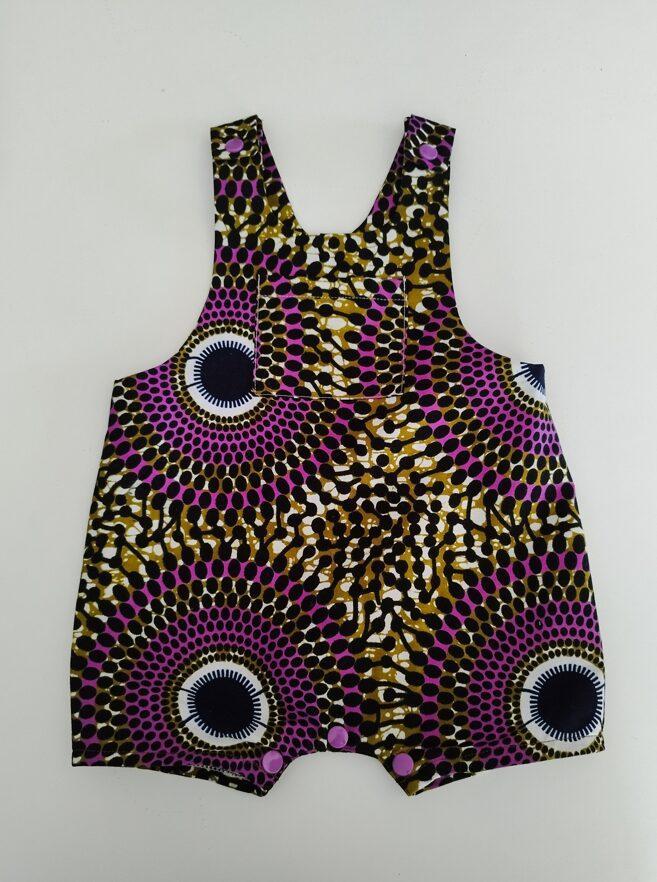 salopette short en wax de couleur violet pour bébé