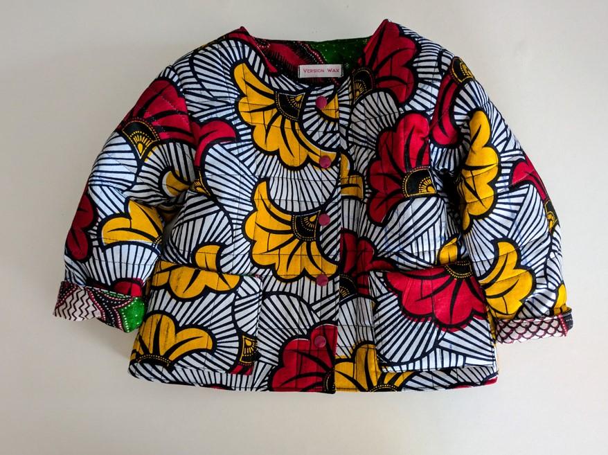 veste matelassée pour enfant en coton wax et batik multicolores
