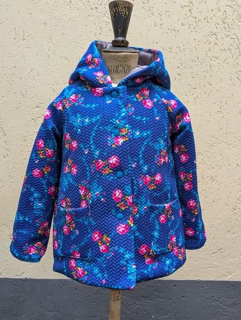 manteau à capuche en maille imprimée bleu floral