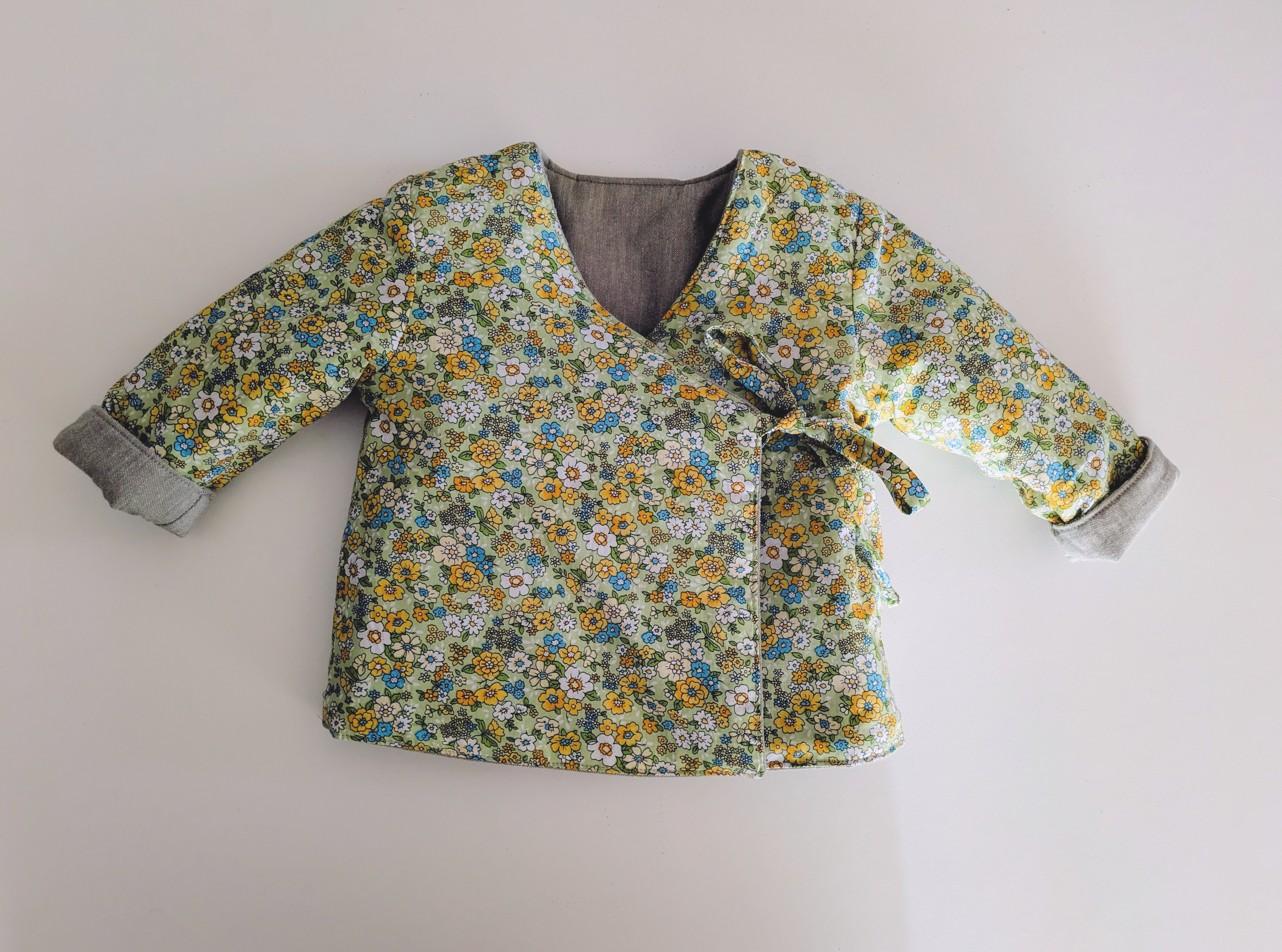veste en popeline verte à fleurs