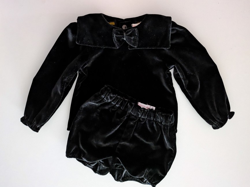 ensemble pour bébé en velours noir, composé d'une culotte bloomer et d'une blouse