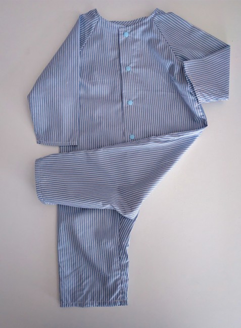 combinaison pour bébé, bleu et blanc rayée
